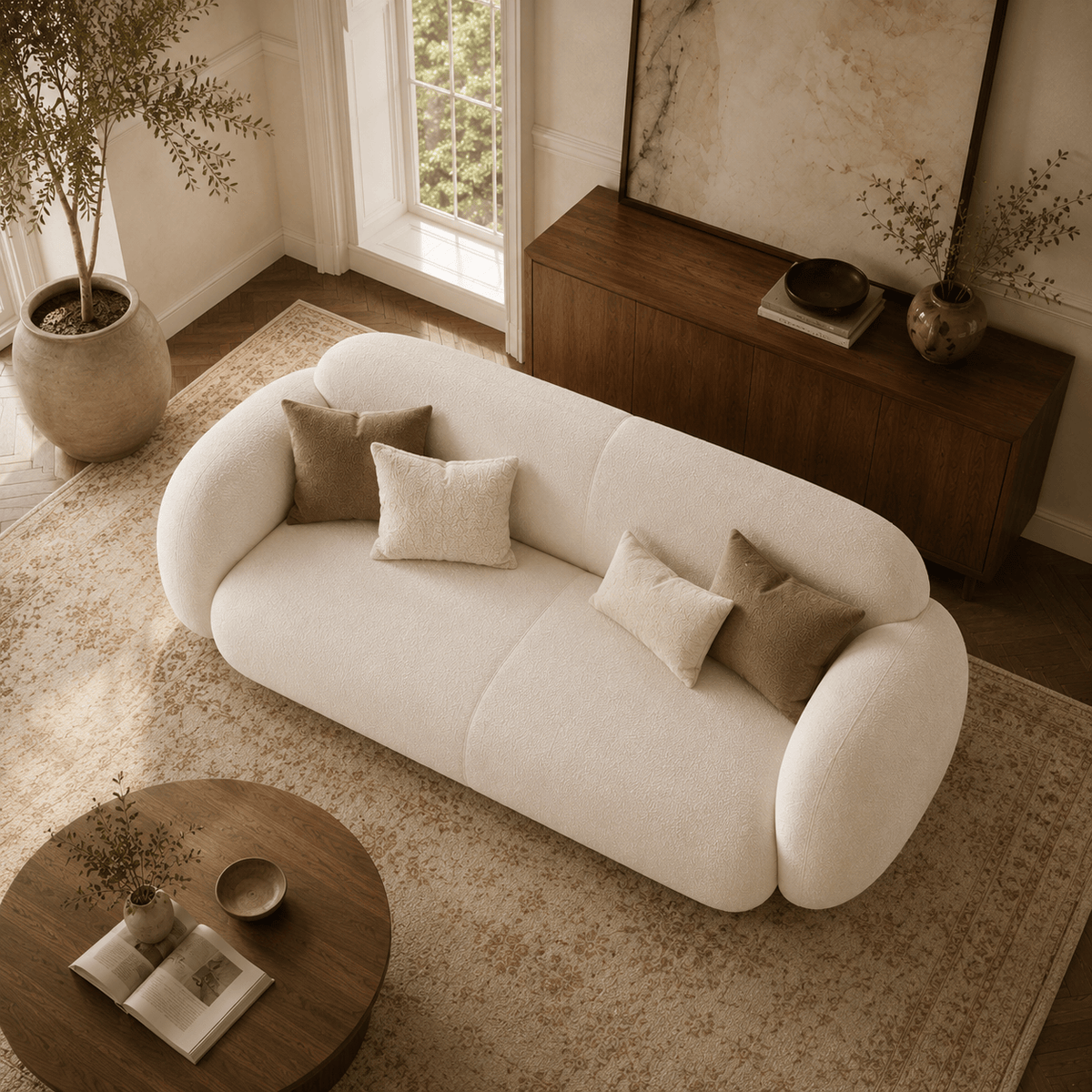 Montara Living 4-Seater Cream Contemporary Sofa with Rounded Arms