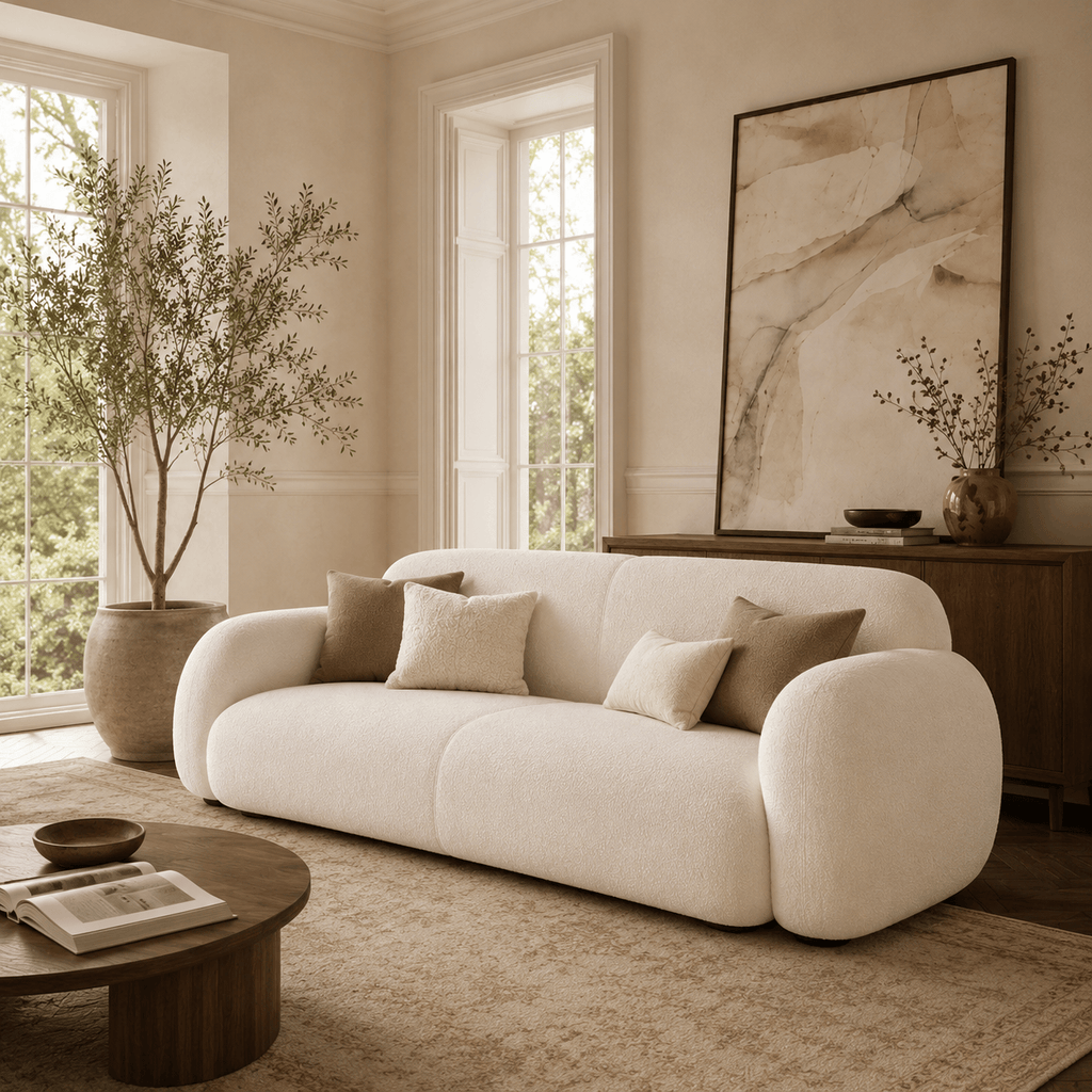 Montara Living 4-Seater Cream Contemporary Sofa with Rounded Arms