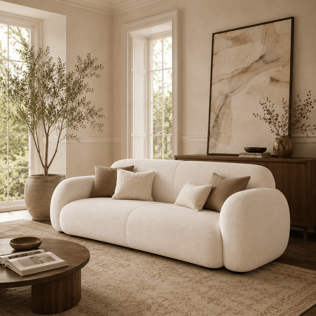 Montara Living 4-Seater Cream Contemporary Sofa with Rounded Arms Image