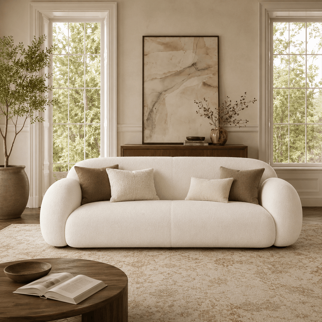 Montara Living 4-Seater Cream Contemporary Sofa with Rounded Arms