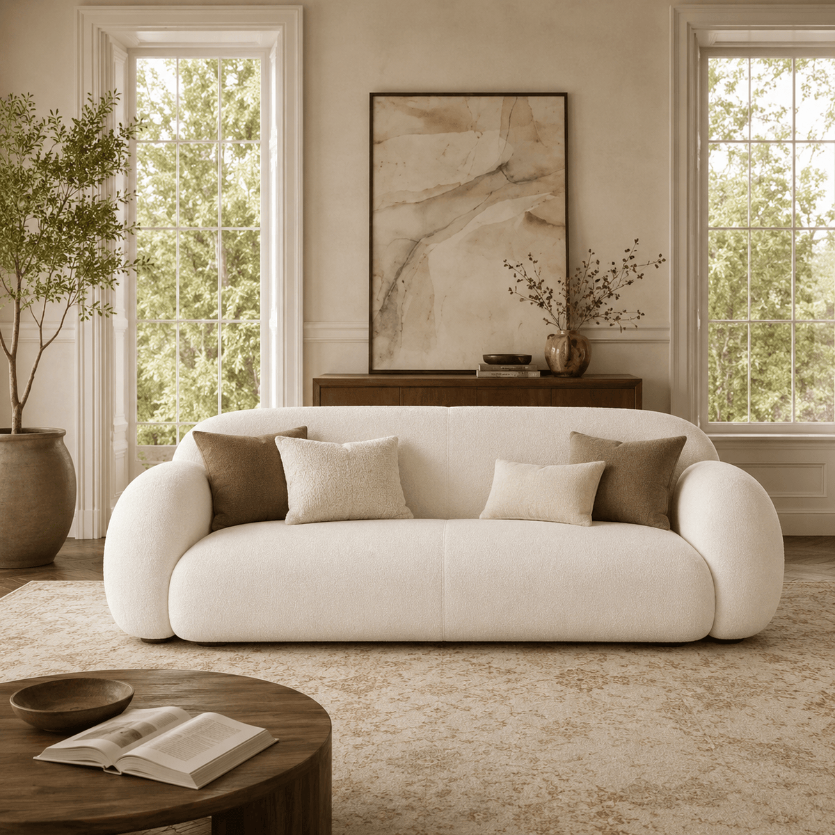 Montara Living 4-Seater Cream Contemporary Sofa with Rounded Arms