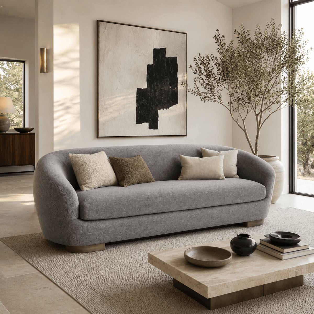 Montara Living 4-Seater Gray Contemporary Sofa with Rounded Silhouette
