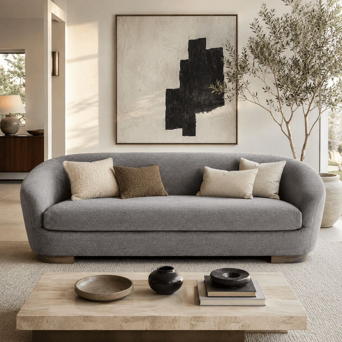 Montara Living 4-Seater Gray Contemporary Sofa with Rounded Silhouette