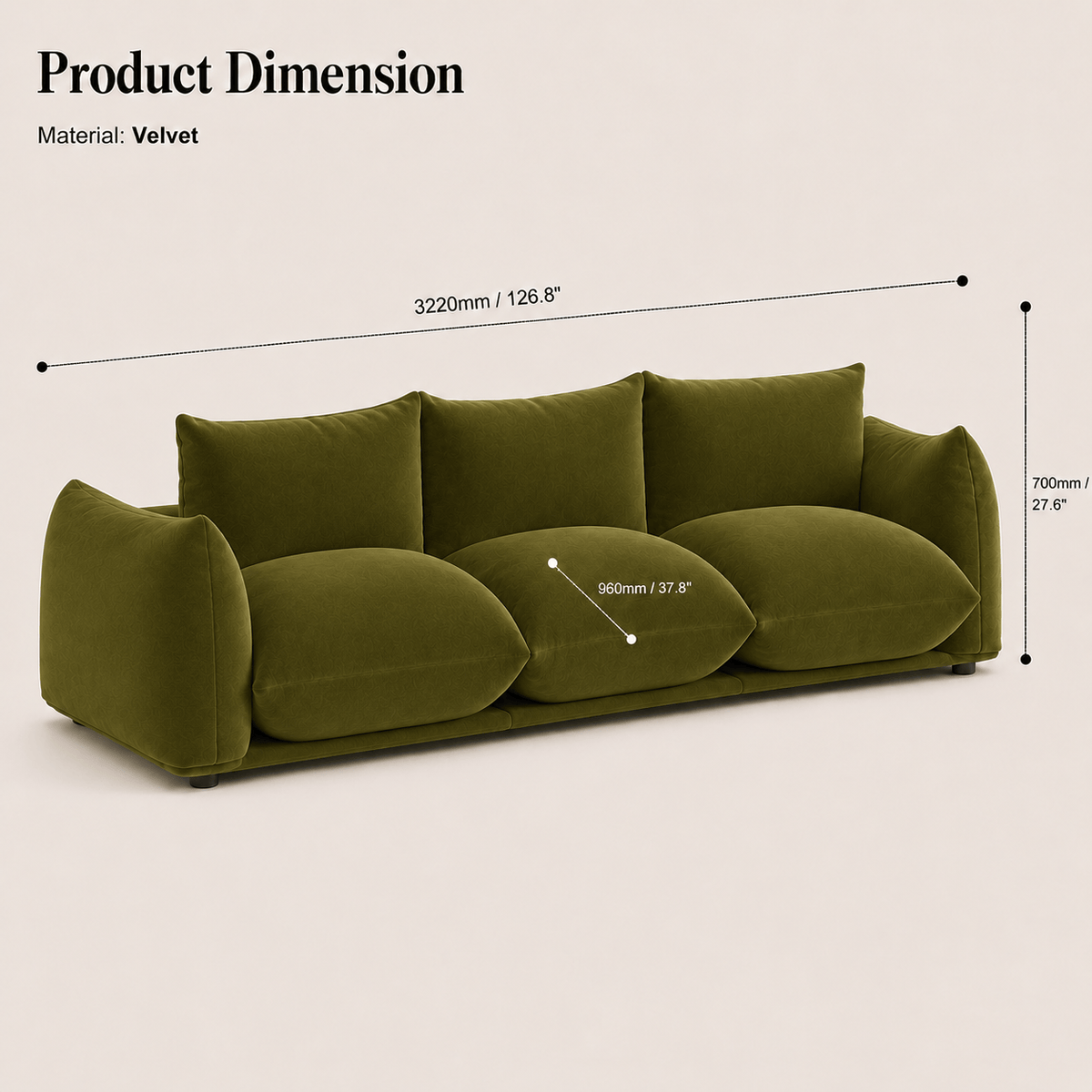 Montara Living 4-Seater Green Contemporary Sofa with Curved Arms