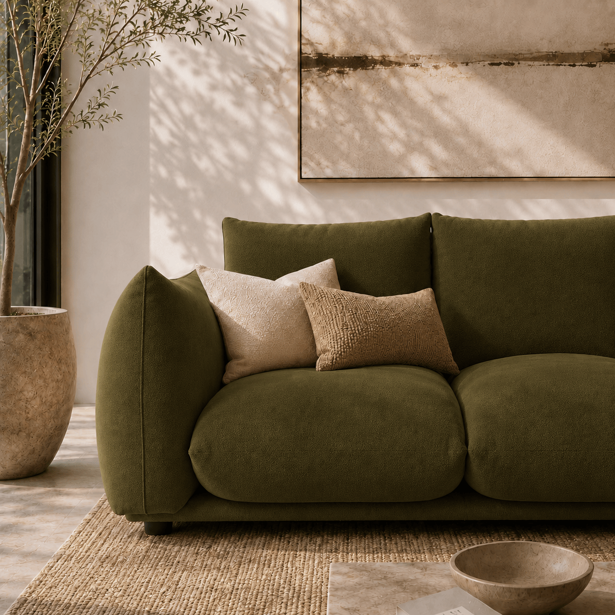 Montara Living 4-Seater Green Contemporary Sofa with Curved Arms Image