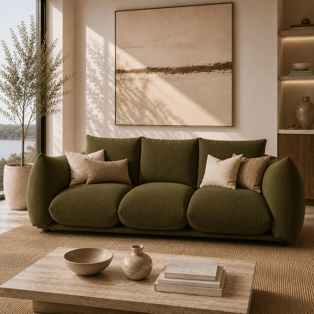 Montara Living 4-Seater Green Contemporary Sofa with Curved Arms