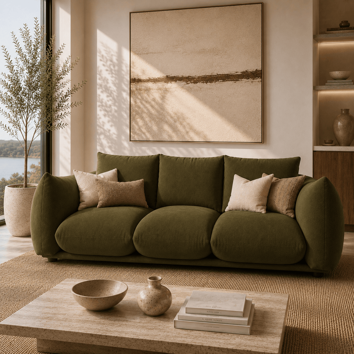 Montara Living 4-Seater Green Contemporary Sofa with Curved Arms