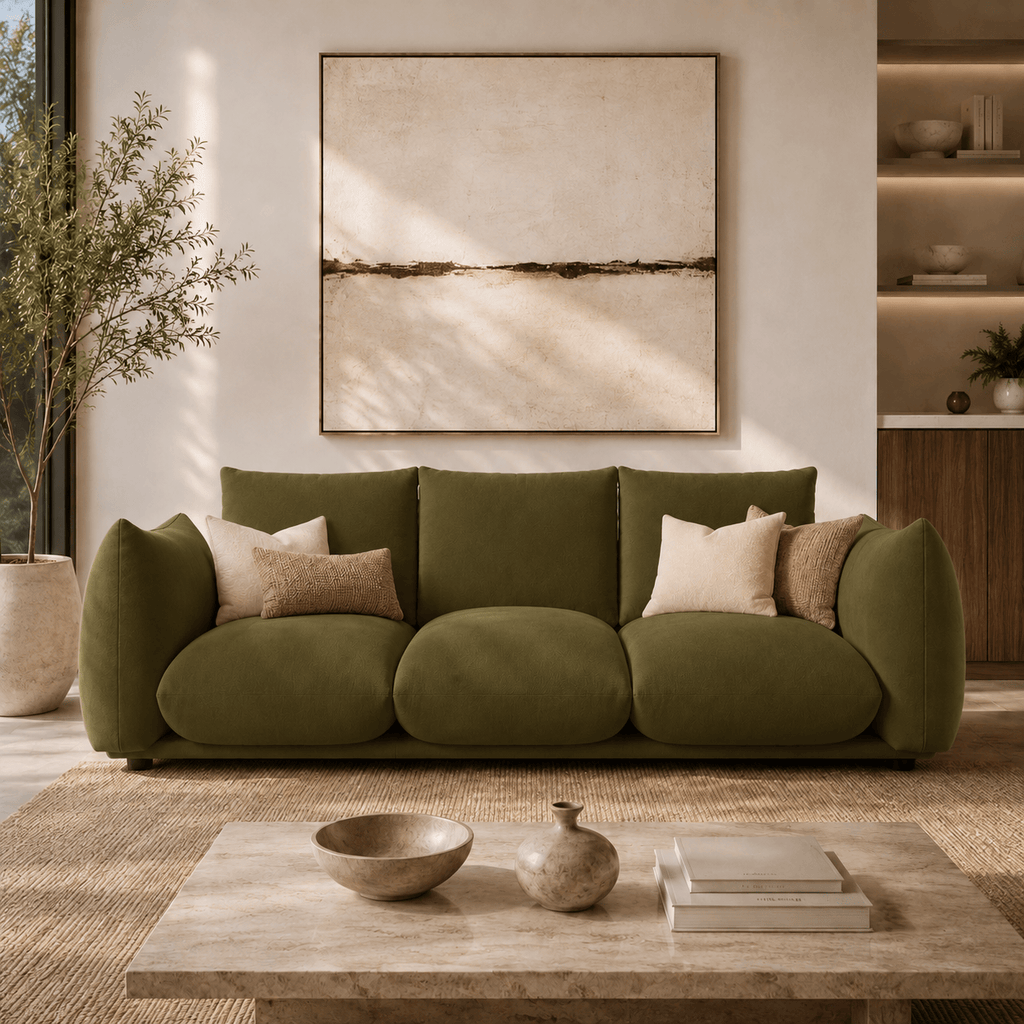 Montara Living 4-Seater Green Contemporary Sofa with Curved Arms