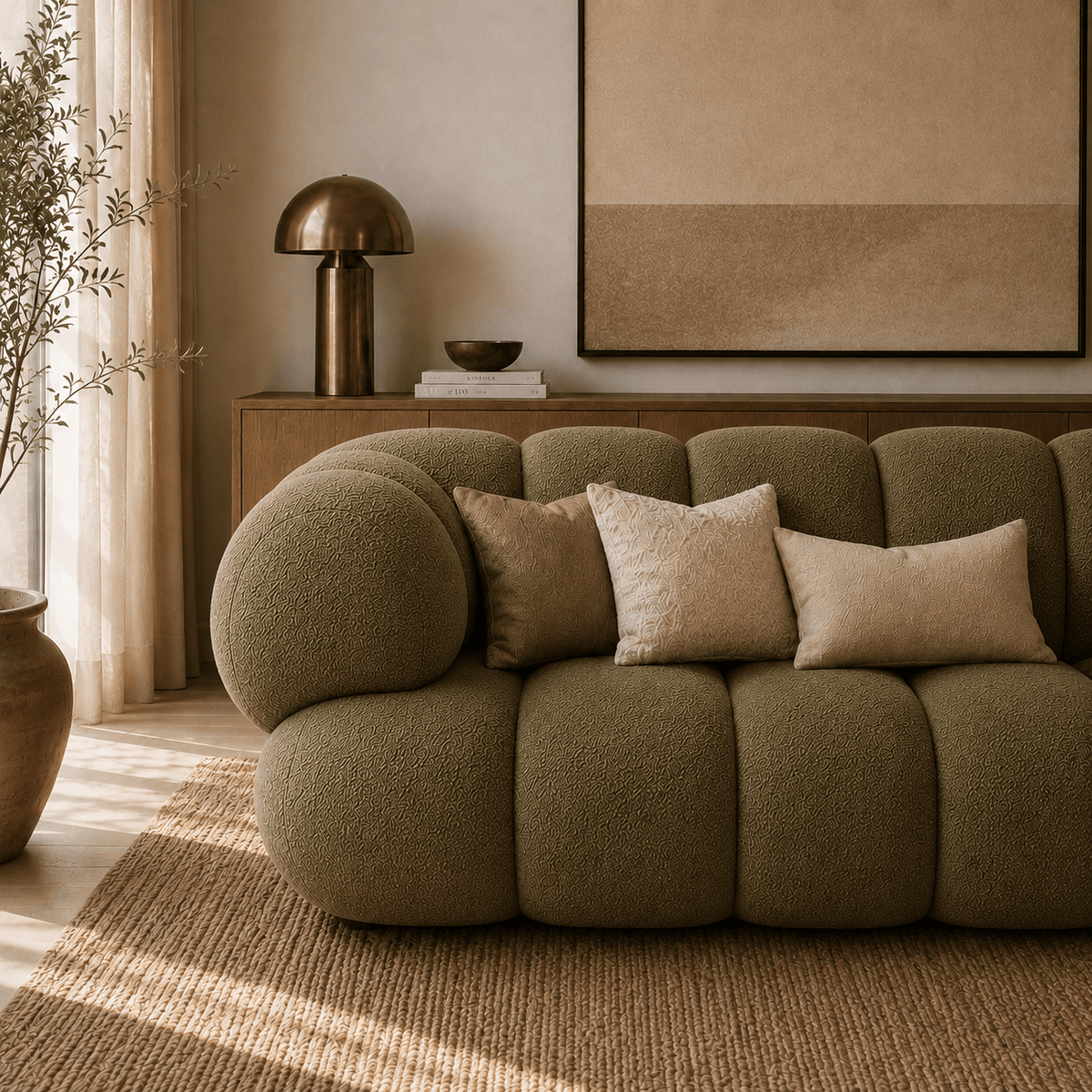 Montara Living 4-Seater Green Contemporary Sofa with Rounded Segments