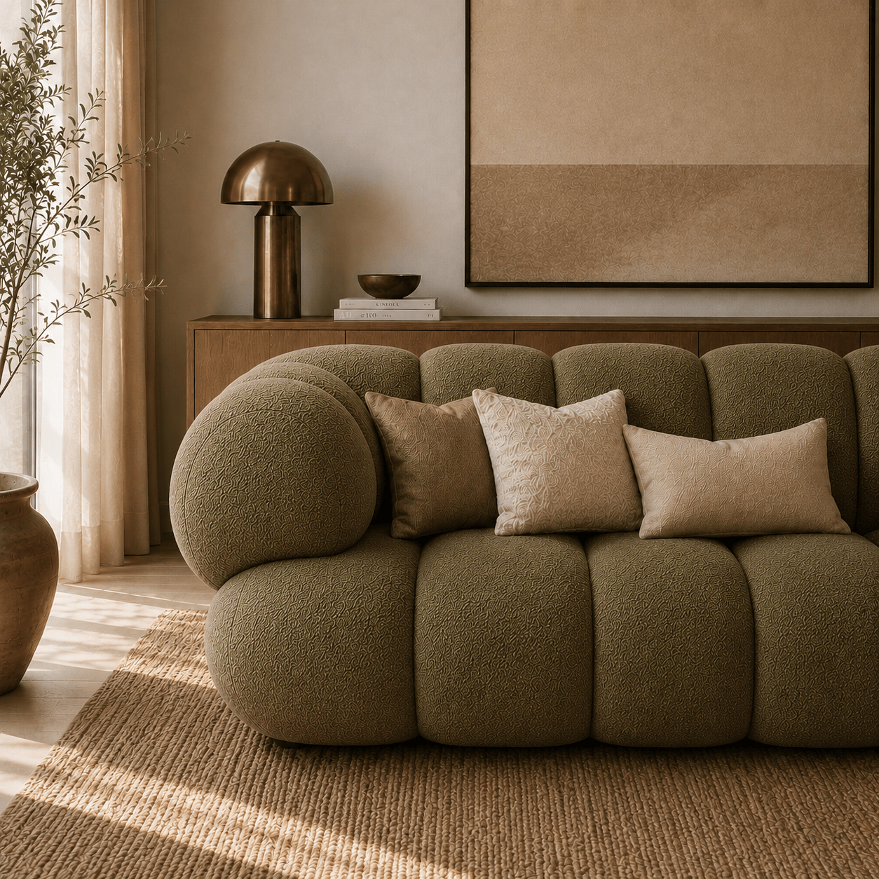 Montara Living 4-Seater Green Contemporary Sofa with Rounded Segments Image