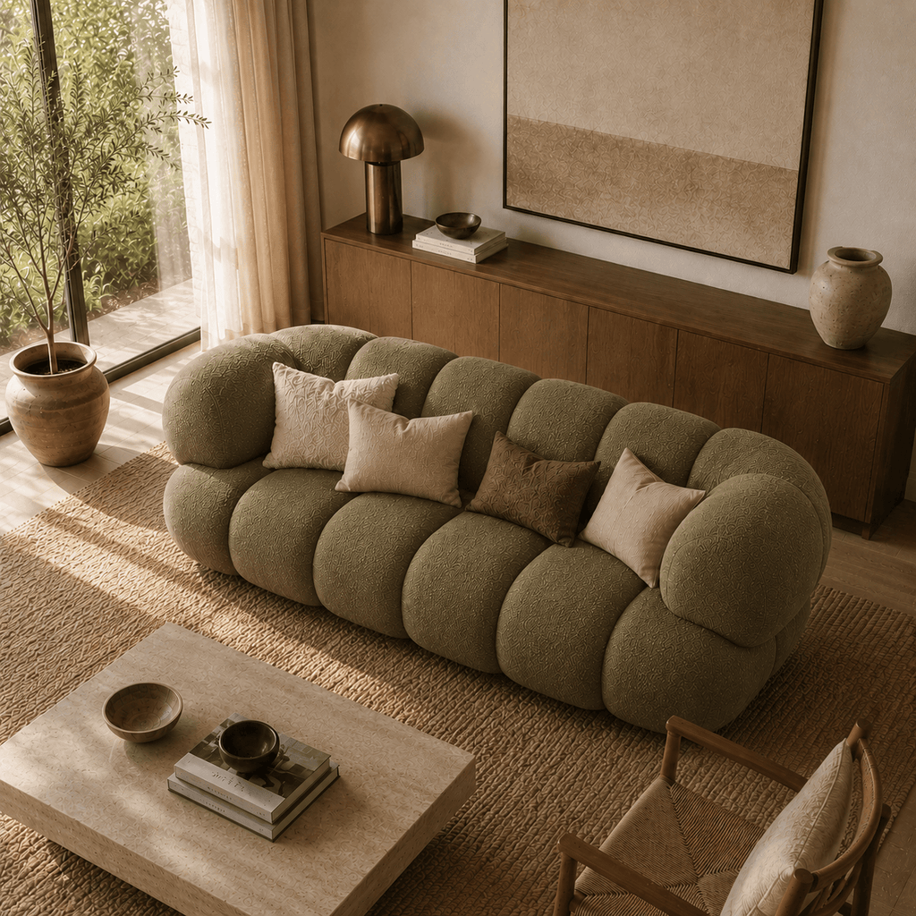 Montara Living 4-Seater Green Contemporary Sofa with Rounded Segments