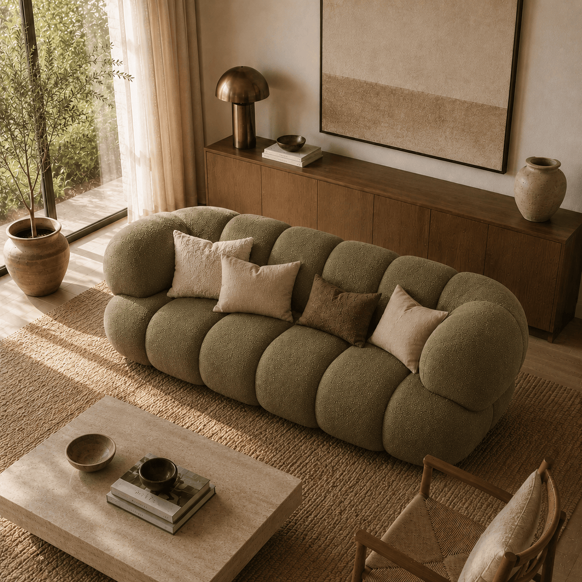 Montara Living 4-Seater Green Contemporary Sofa with Rounded Segments