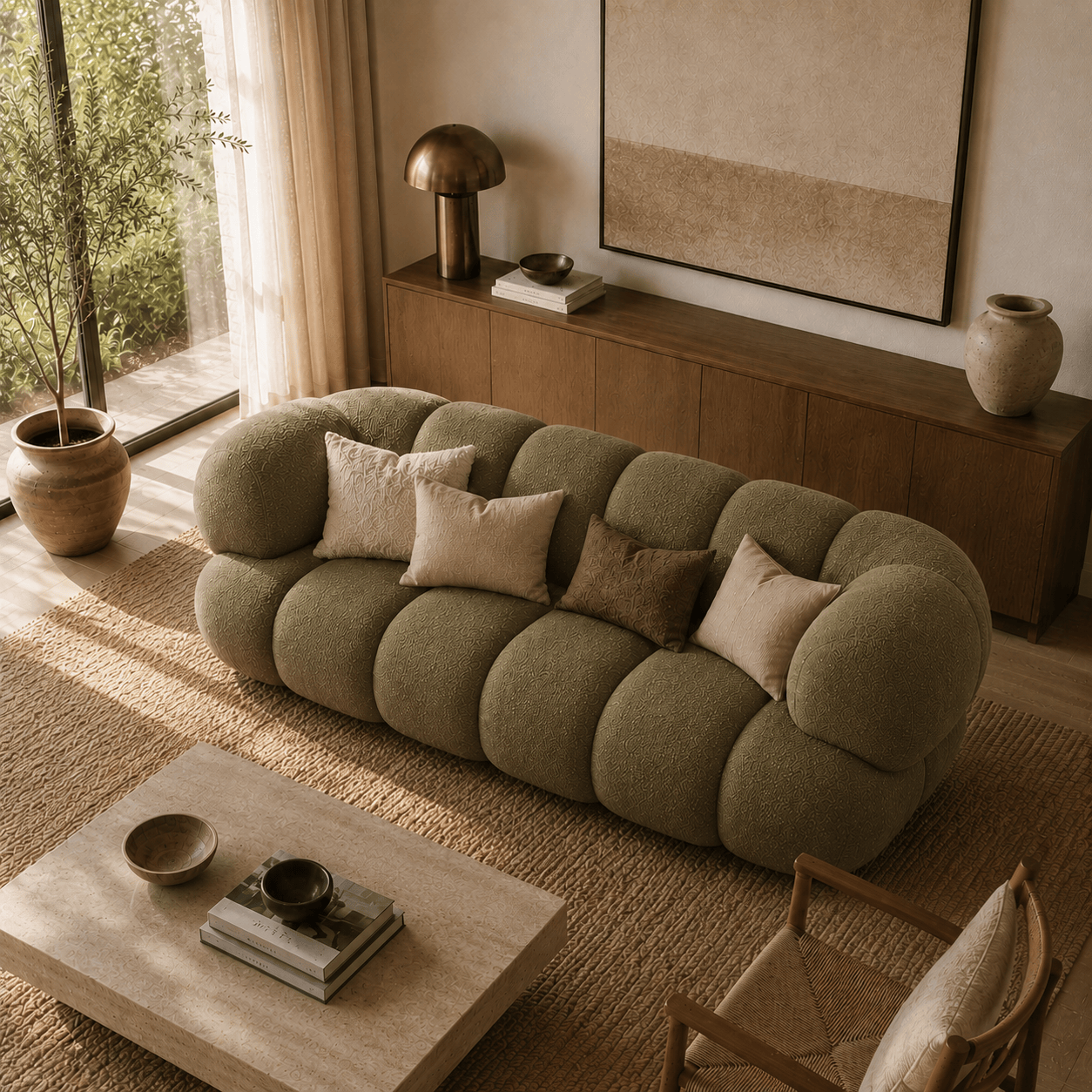 Montara Living 4-Seater Green Contemporary Sofa with Rounded Segments Image