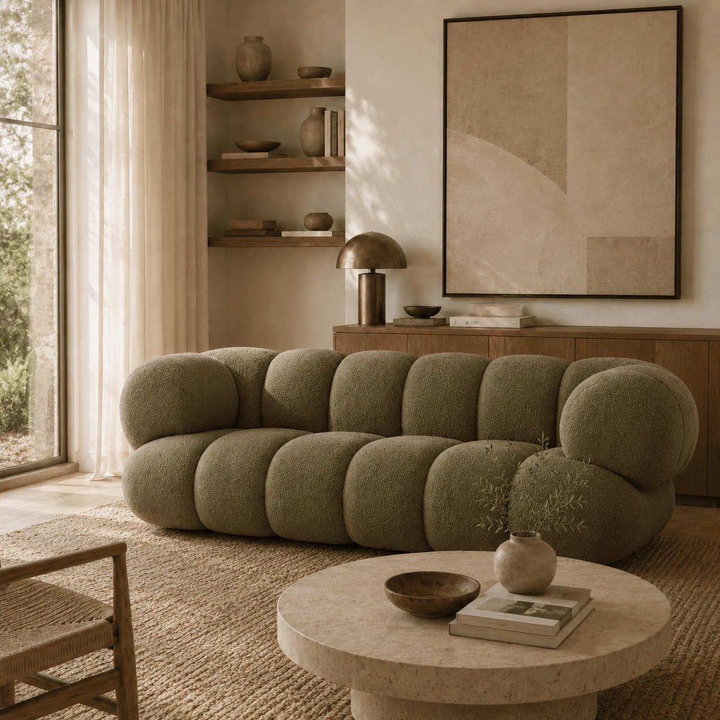 Montara Living 4-Seater Green Contemporary Sofa with Rounded Segments
