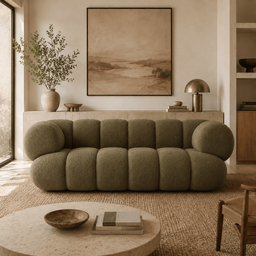 Montara Living 4-Seater Green Contemporary Sofa with Rounded Segments