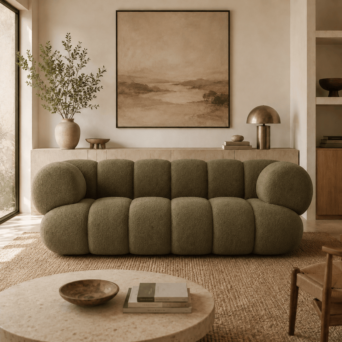 Montara Living 4-Seater Green Contemporary Sofa with Rounded Segments