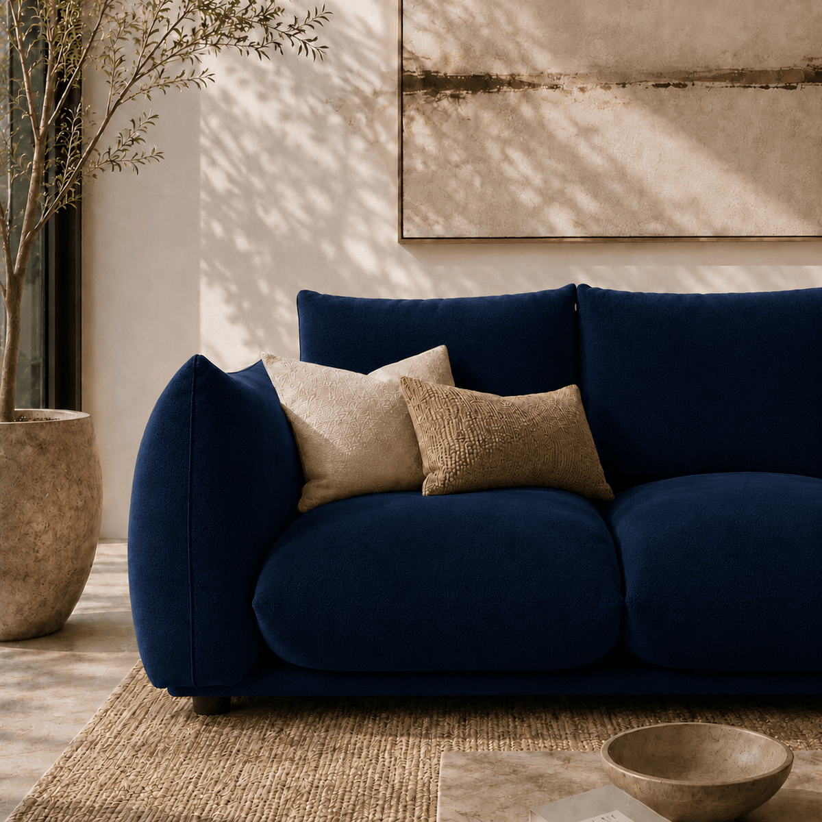 Montara Living 4-Seater Navy Blue Contemporary Sofa with Curved Arms