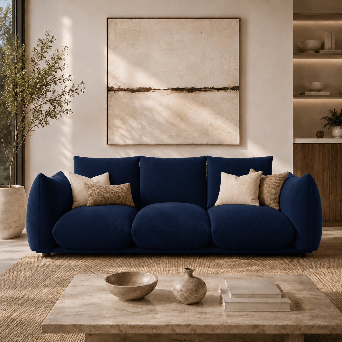 Montara Living 4-Seater Navy Blue Contemporary Sofa with Curved Arms