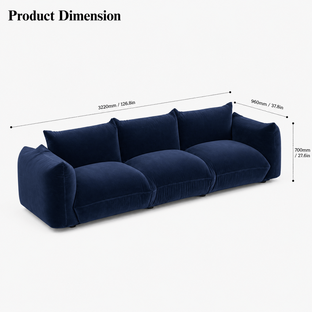 Montara Living 4-Seater Navy Blue Contemporary Sofa with Curved Arms