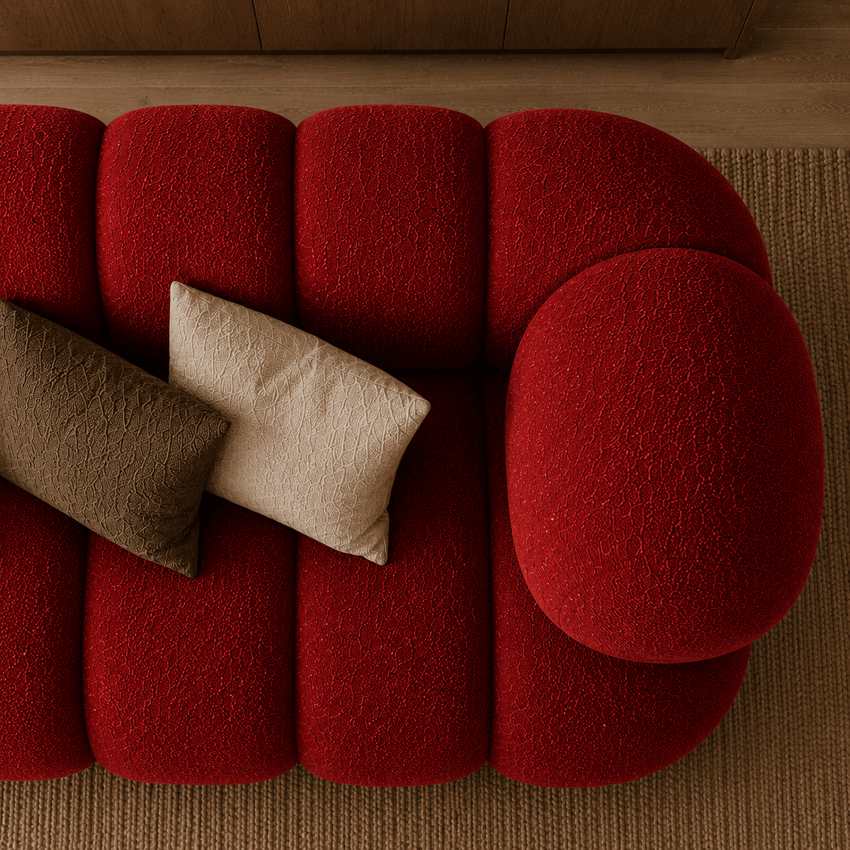 Montara Living 4-Seater Red Contemporary Sofa with Rounded Segments