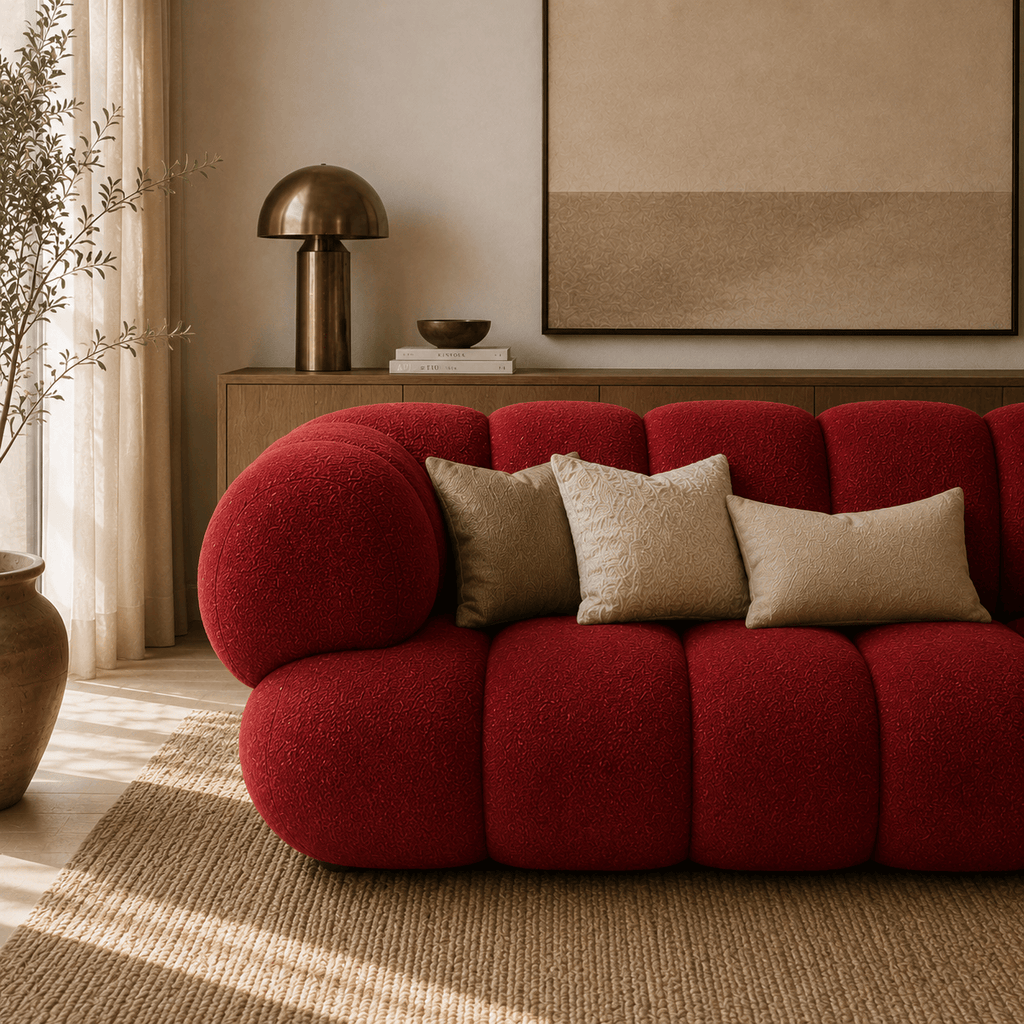 Montara Living 4-Seater Red Contemporary Sofa with Rounded Segments