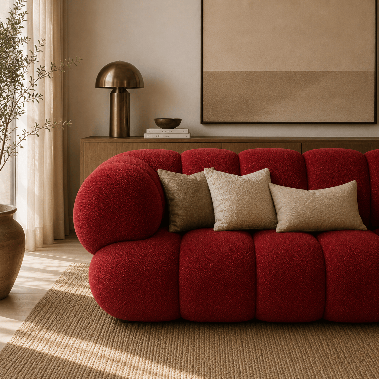 Montara Living 4-Seater Red Contemporary Sofa with Rounded Segments Image
