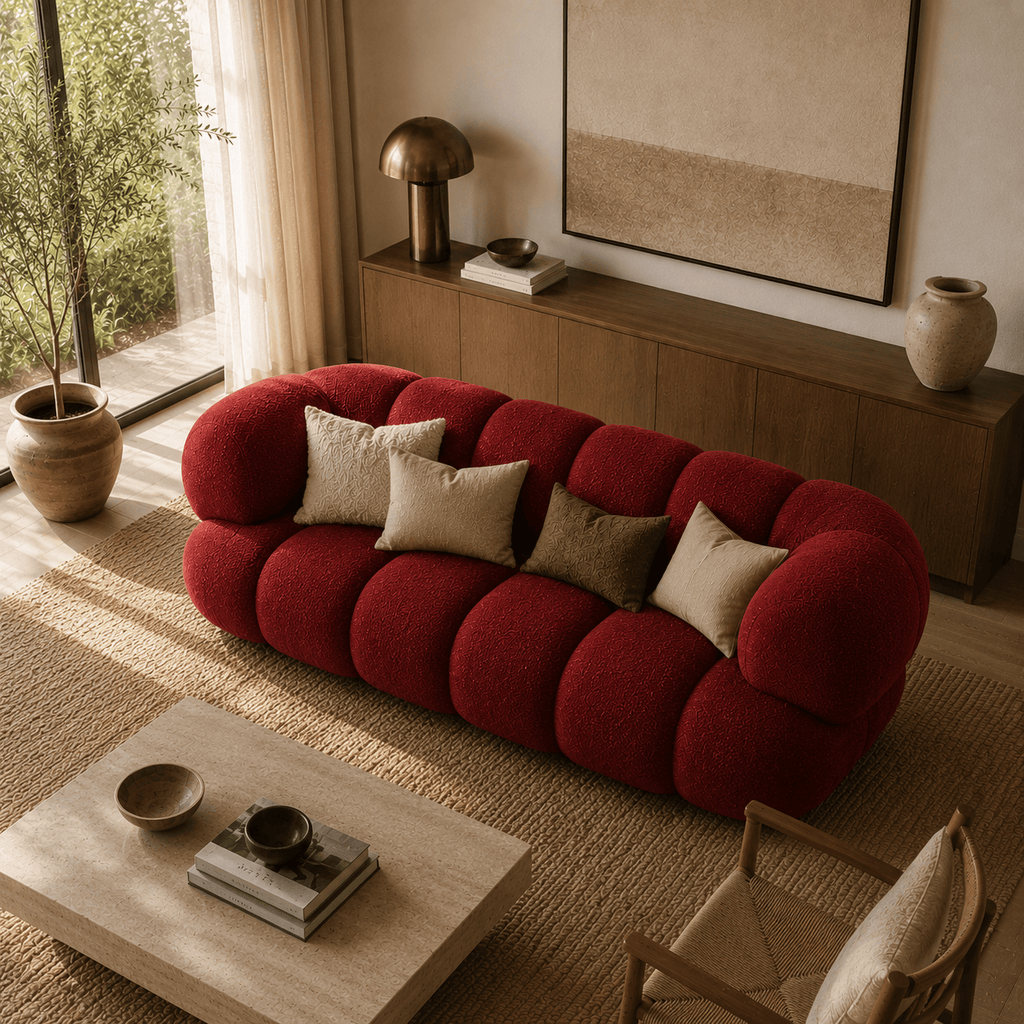 Montara Living 4-Seater Red Contemporary Sofa with Rounded Segments