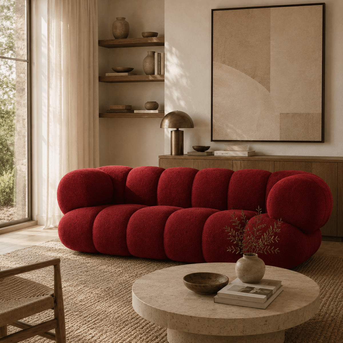 Montara Living 4-Seater Red Contemporary Sofa with Rounded Segments