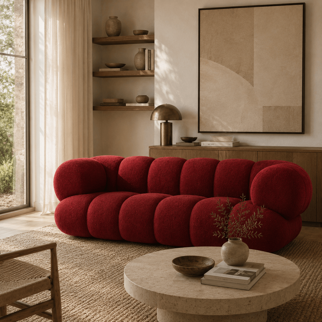 Montara Living 4-Seater Red Contemporary Sofa with Rounded Segments Image