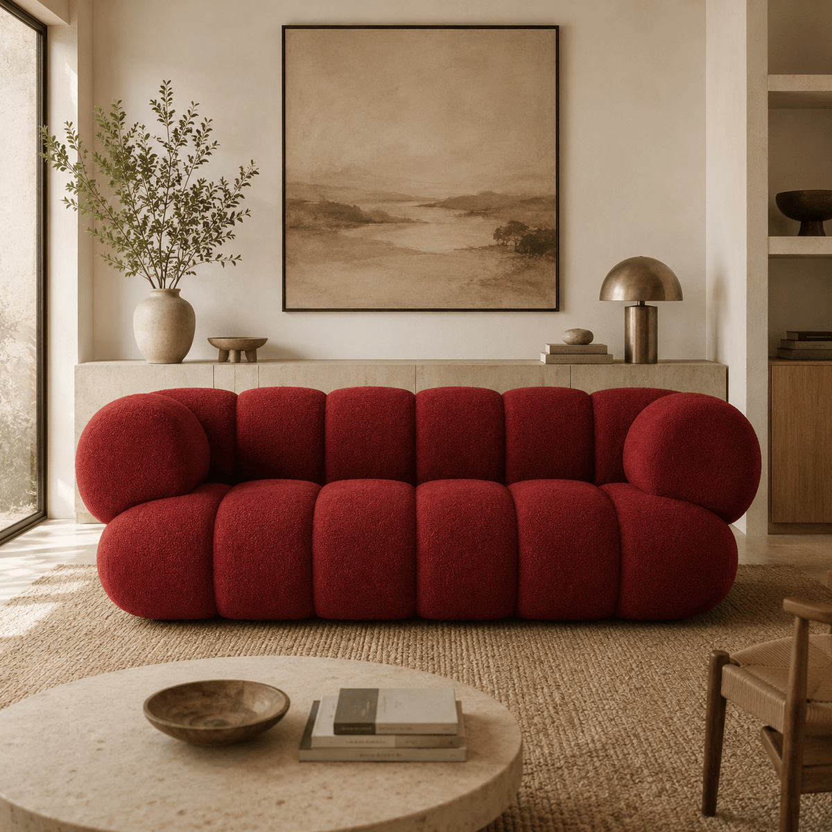 Montara Living 4-Seater Red Contemporary Sofa with Rounded Segments