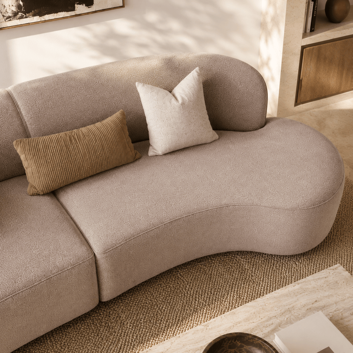 Montara Living 4-Seater Taupe Contemporary Curved Sofa with Rounded Back