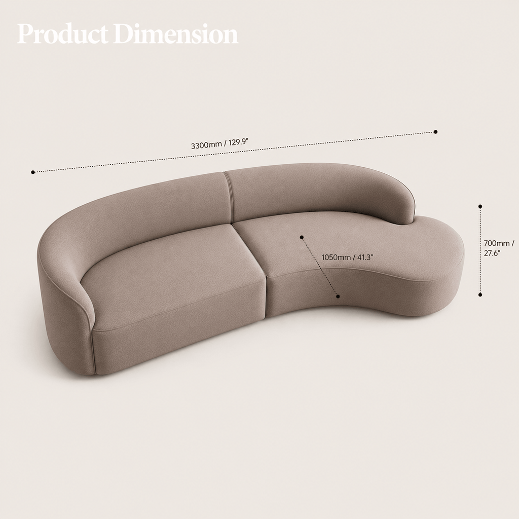 Montara Living 4-Seater Taupe Contemporary Curved Sofa with Rounded Back