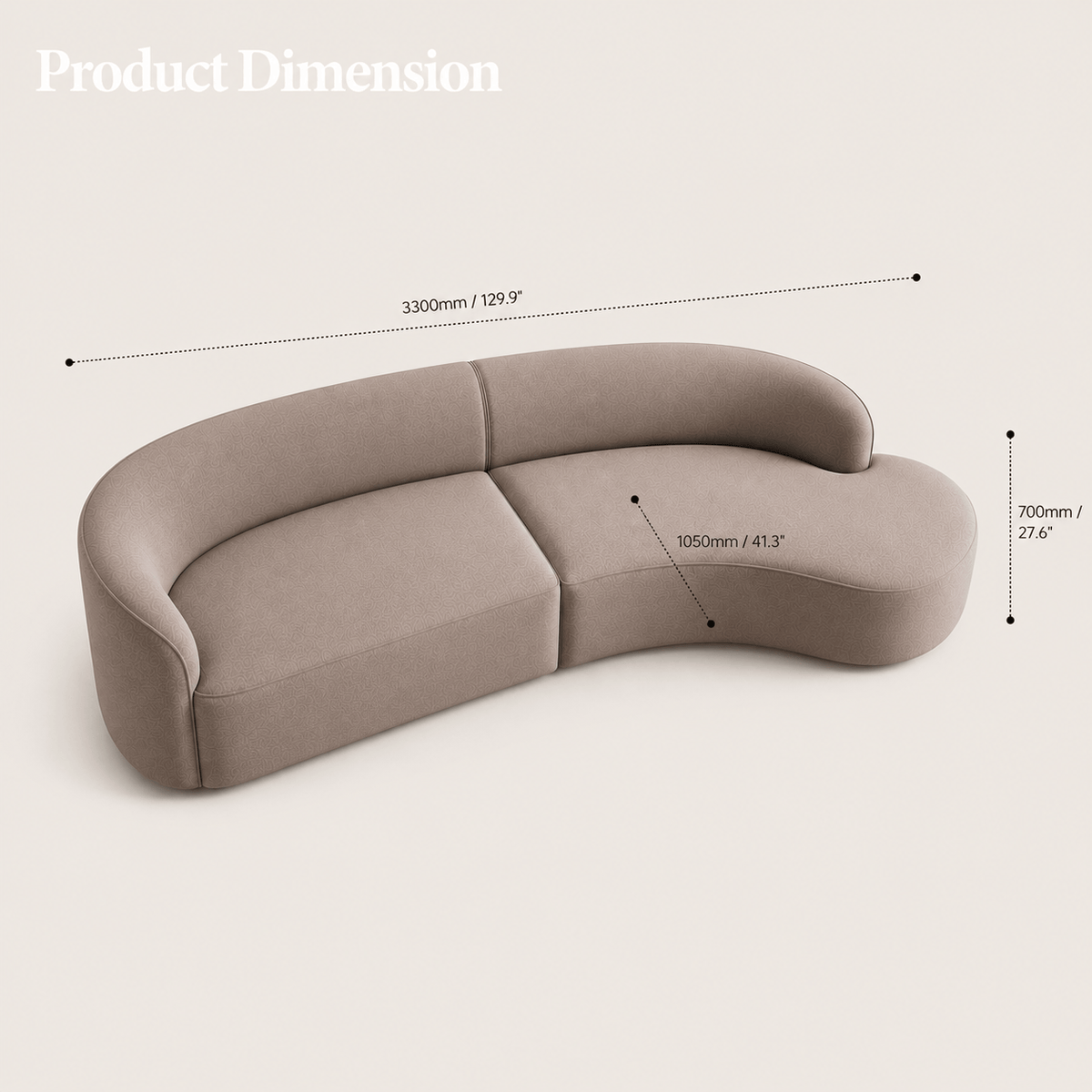 Montara Living 4-Seater Taupe Contemporary Curved Sofa with Rounded Back