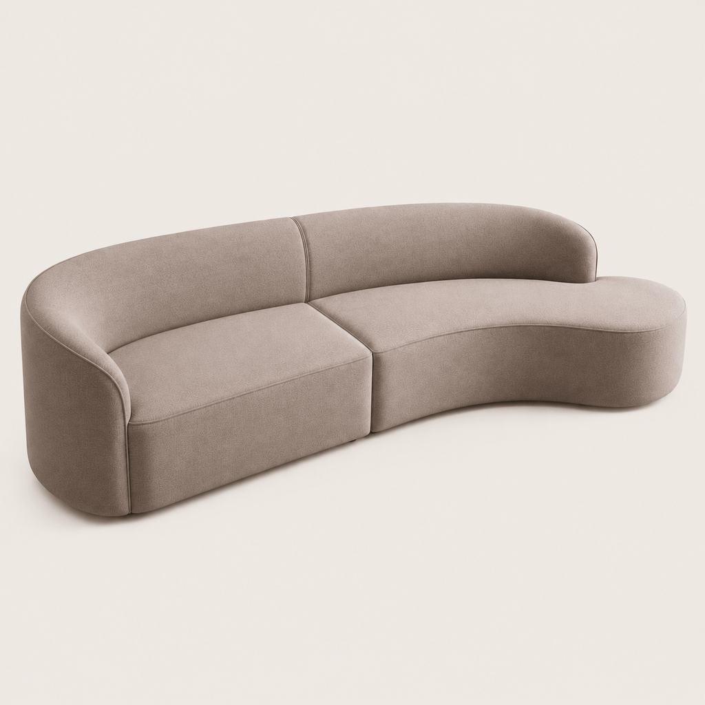 Montara Living 4-Seater Taupe Contemporary Curved Sofa with Rounded Back
