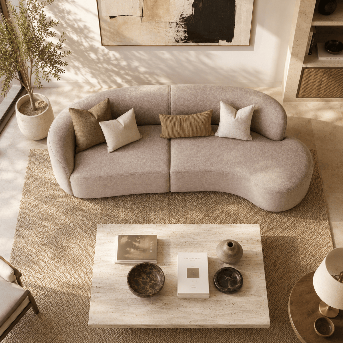 Montara Living 4-Seater Taupe Contemporary Curved Sofa with Rounded Back