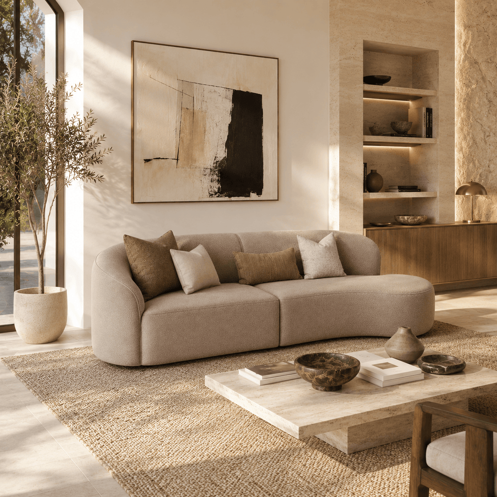 Montara Living 4-Seater Taupe Contemporary Curved Sofa with Rounded Back