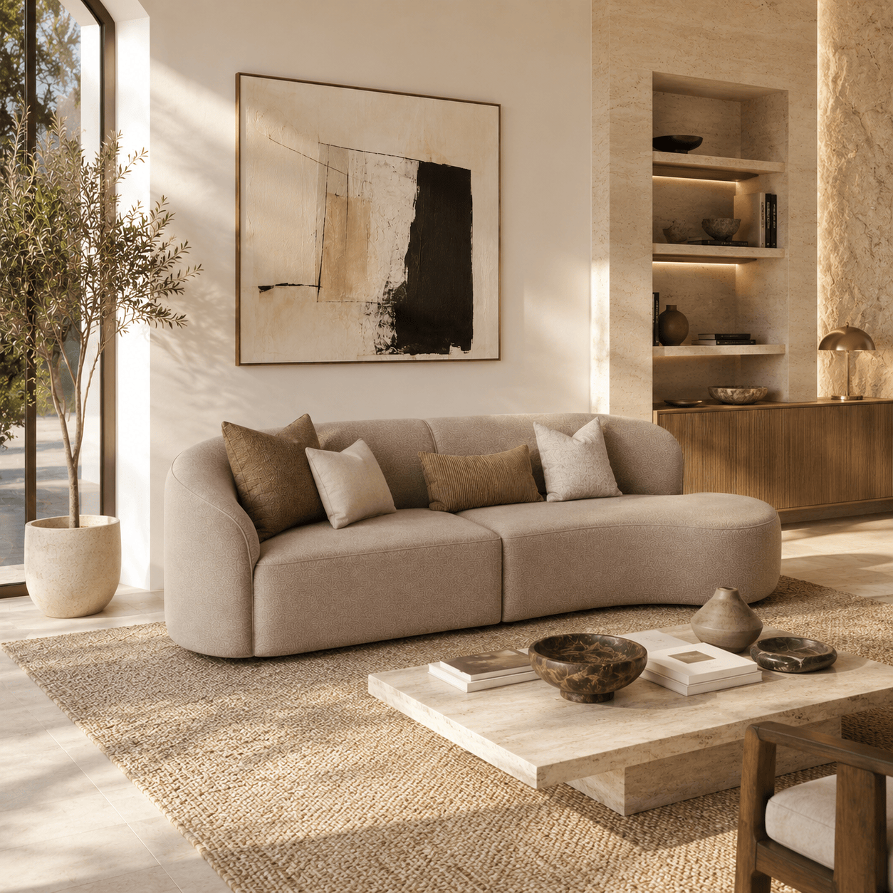 Montara Living 4-Seater Taupe Contemporary Curved Sofa with Rounded Back Image