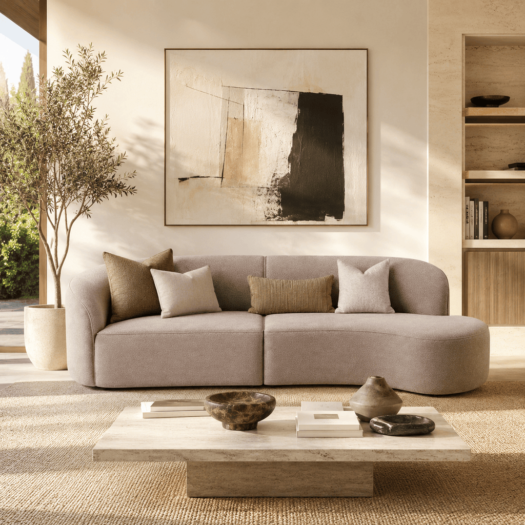 Montara Living 4-Seater Taupe Contemporary Curved Sofa with Rounded Back