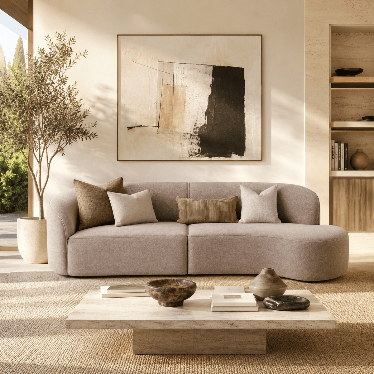 Montara Living 4-Seater Taupe Contemporary Curved Sofa with Rounded Back