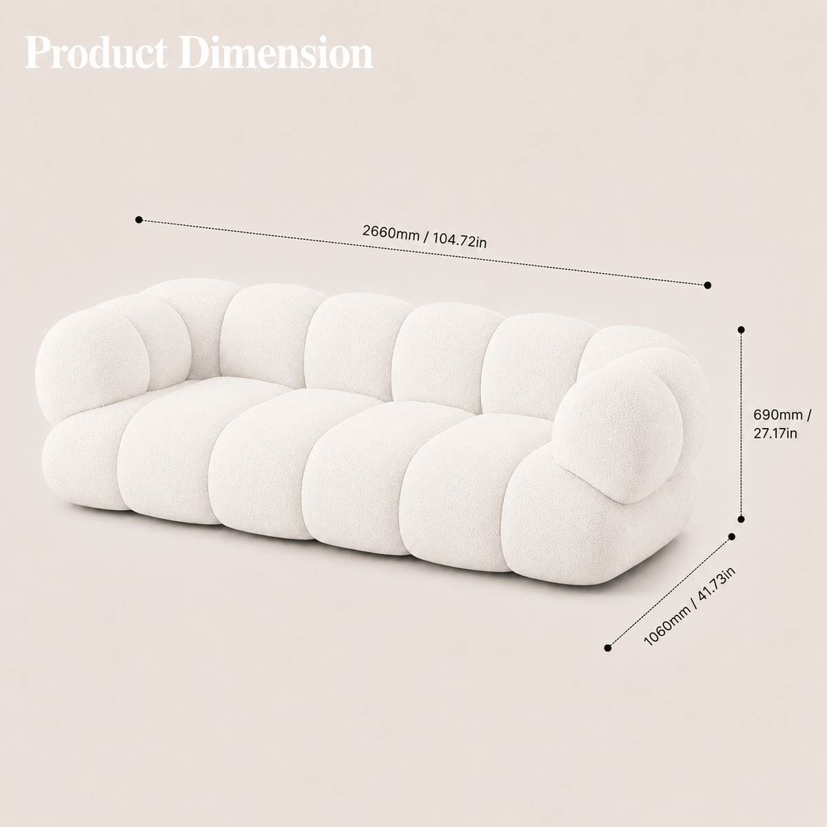 Montara Living 4-Seater White Contemporary Sofa with Rounded Segments