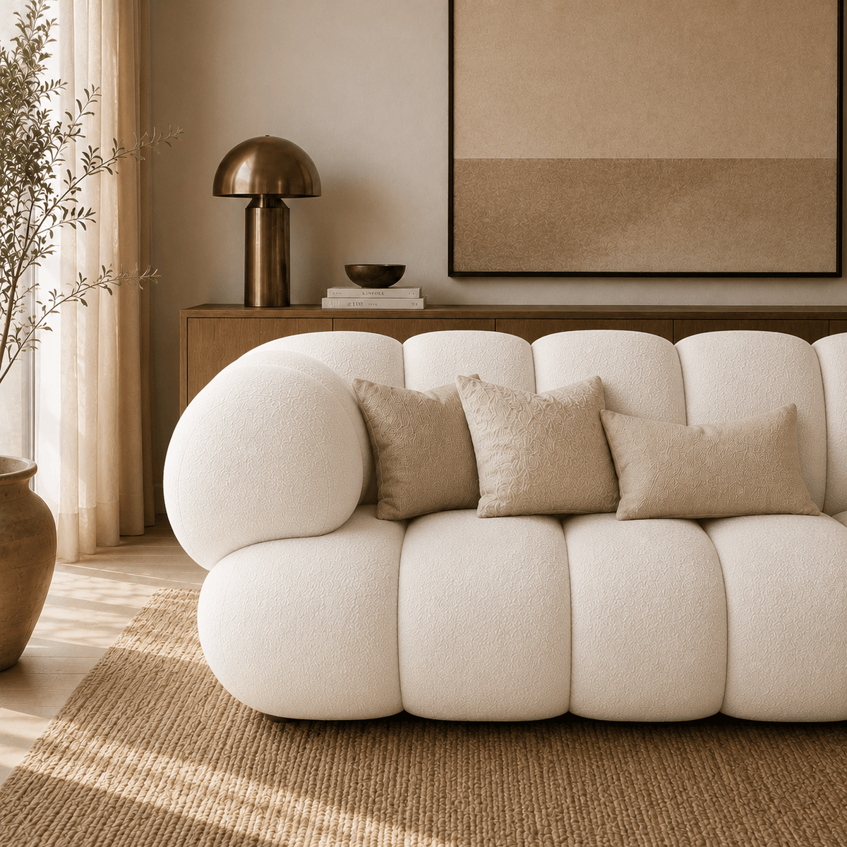 Montara Living 4-Seater White Contemporary Sofa with Rounded Segments