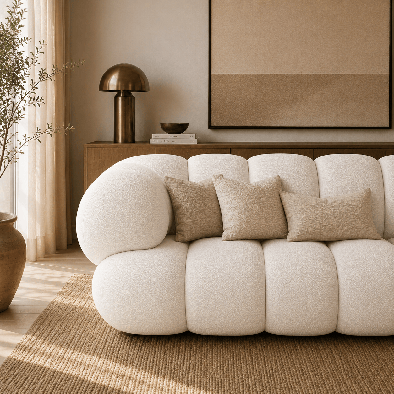 Montara Living 4-Seater White Contemporary Sofa with Rounded Segments Image
