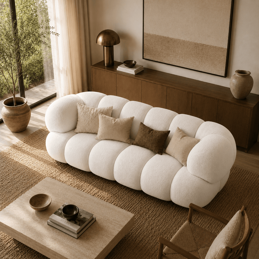 Montara Living 4-Seater White Contemporary Sofa with Rounded Segments