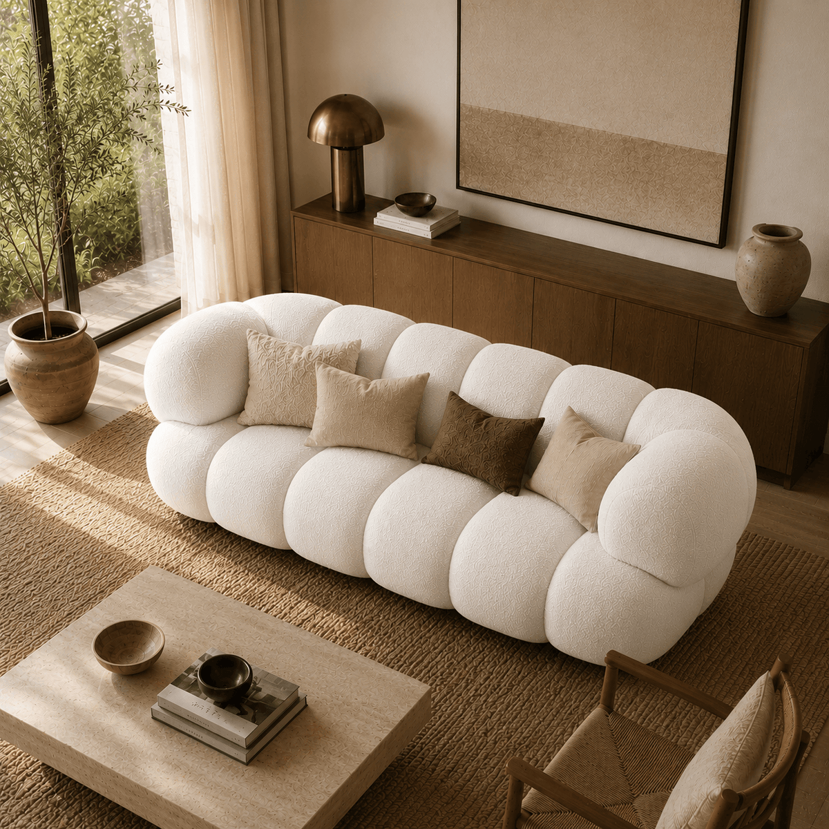 Montara Living 4-Seater White Contemporary Sofa with Rounded Segments