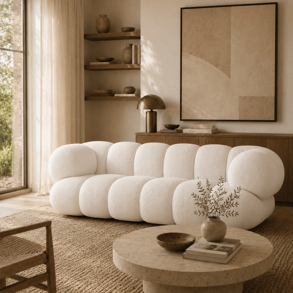 Montara Living 4-Seater White Contemporary Sofa with Rounded Segments