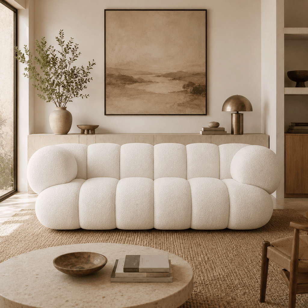 Montara Living 4-Seater White Contemporary Sofa with Rounded Segments