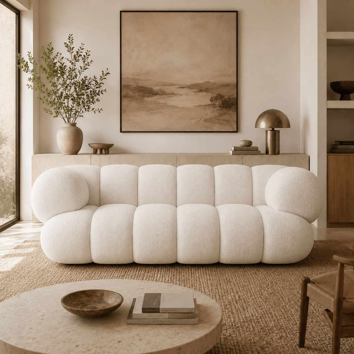 Montara Living 4-Seater White Contemporary Sofa with Rounded Segments