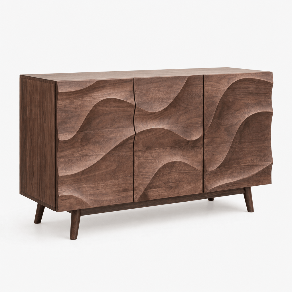 Montara Living 47" Solid Wood Credenza with Sculptural Wave-Carved Front Panels