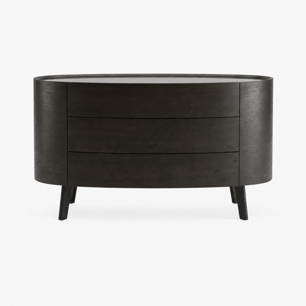 Montara Living 55.1" Dark Wood Curved Three-Drawer Sideboard with Tapered Legs