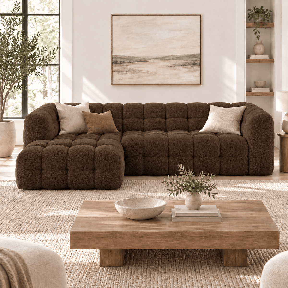 Montara Living Brown Boucle Sectional Modern Luxury Living Room Sofa Image
